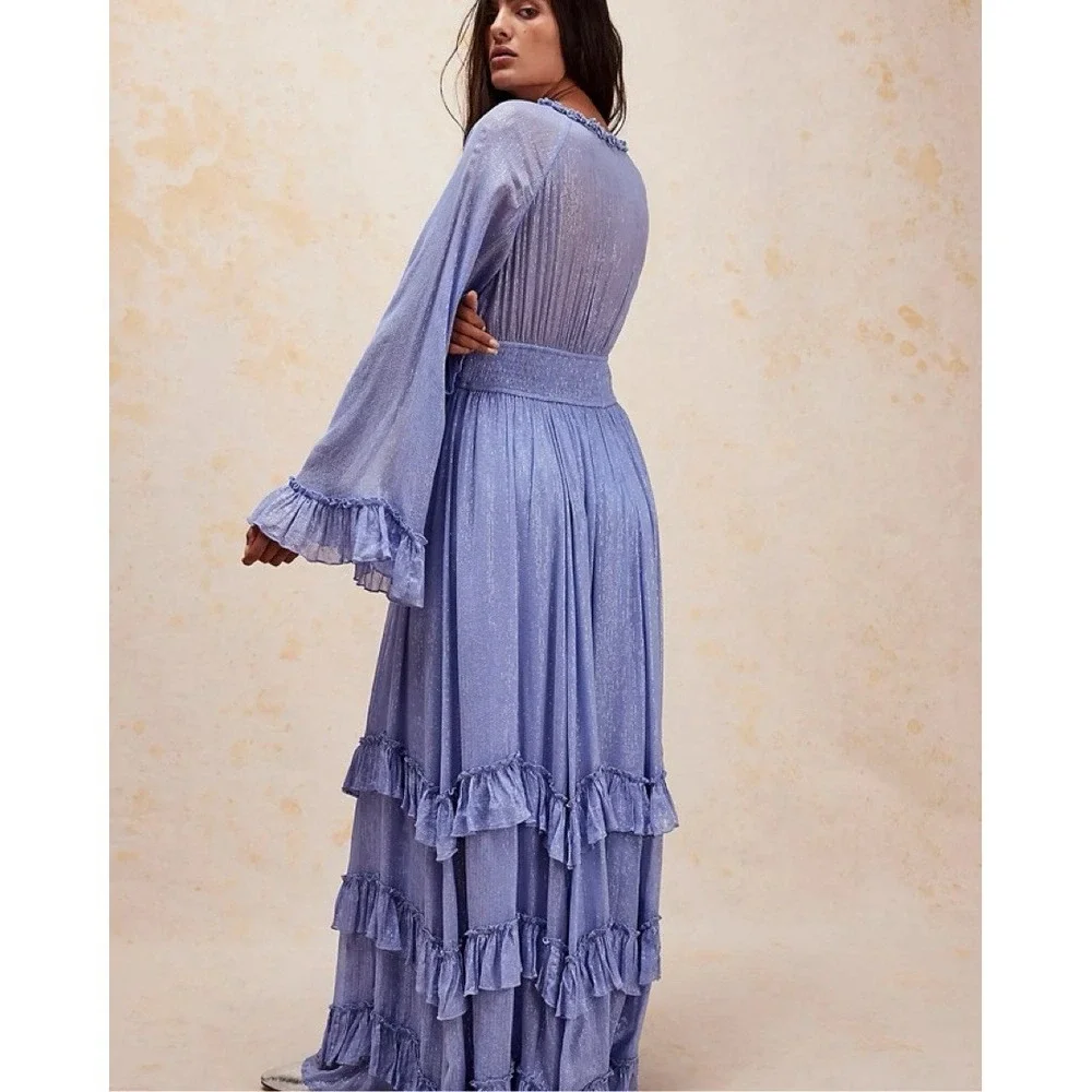NEW Free People Seraphina Tiered Maxi Dress Electric Blue Medium/M $350 Stunning